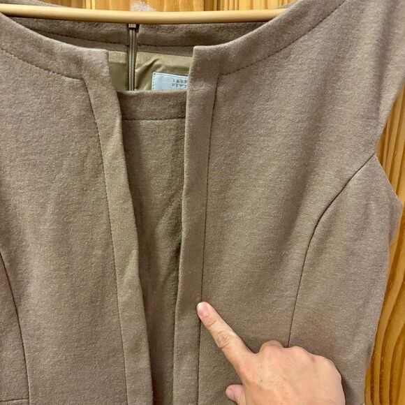 Barneys New York Taupe Midi Wool Fully Lined Sleeveless Dress - Picture 9 of 9